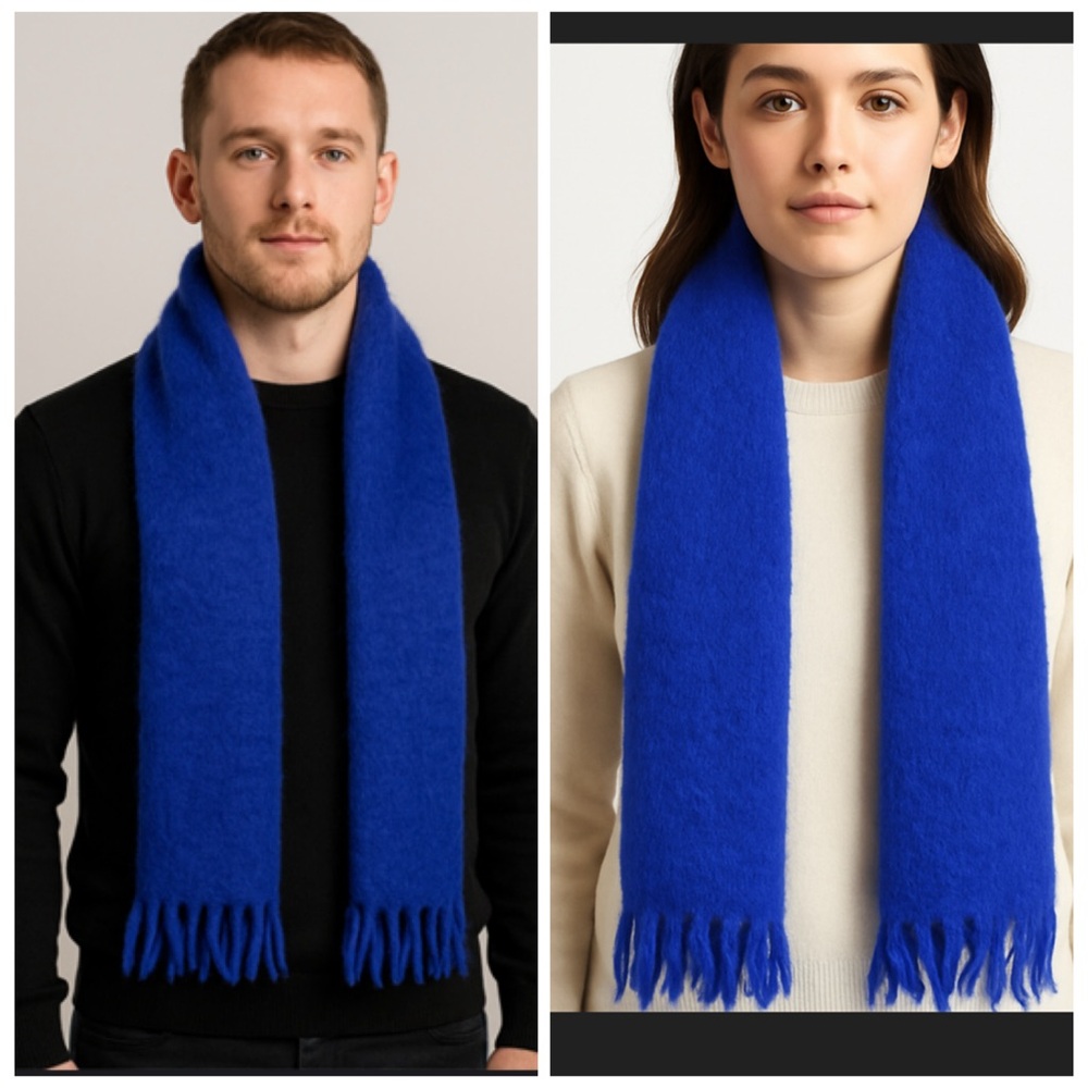 Edmund Zachar Mohair Scarf West Germany Unisex Cobalt Blue Vintage